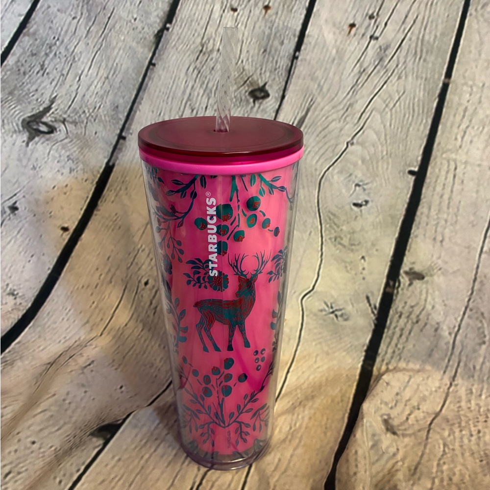Starbucks 2022 Holiday Woodland Lace Pink Color Changing 24 Oz Venti Tumbler Cup